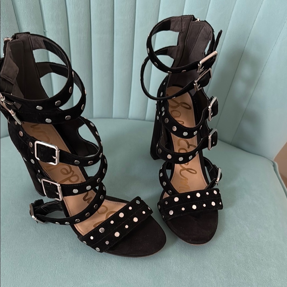 Black Suede  Strappy Heels with Silver Studs